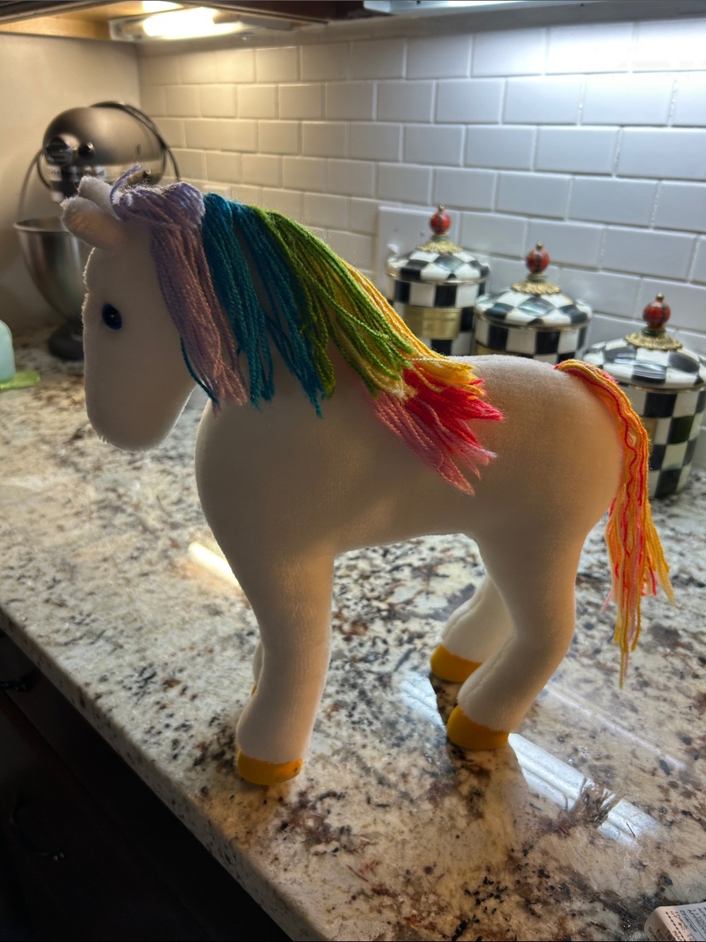 Mattel White Unicorn Plush with Rainbow Mane and Tail and Gold Hooves